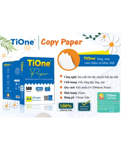 Tên sản phẩm:  giấy photo Tione  ĐL:65 gsm